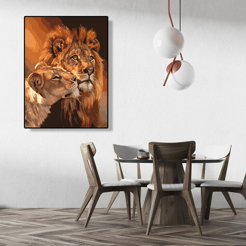 Hand Painted Artwork Frameless DIY Snuggle Lions Painting By Numbers Kit