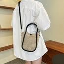 Women Hollow Straw Handbag Woven Beach Holiday Leather Shoulder Crossbody Bags