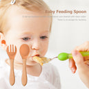 Baby Wooden Silicone Feeding Spoon Toddlers BPA-free Tableware (25) Newly