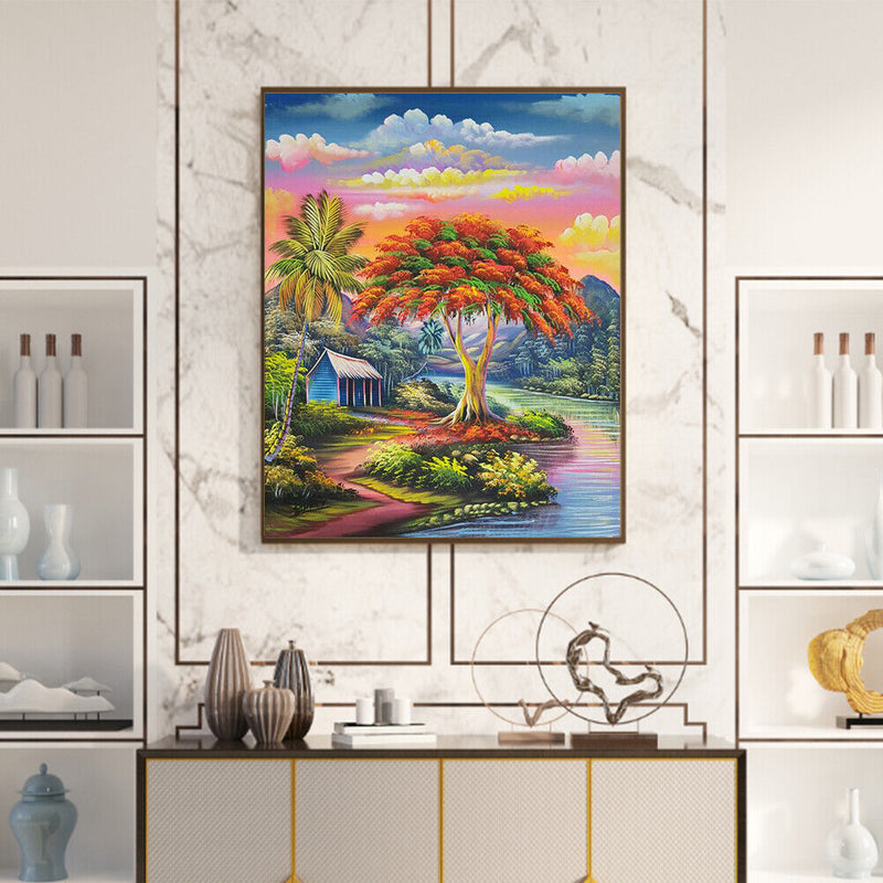 Quirky Tree Hut Oil Paint By Numbers Kit Frameless Drawing Picture Wall Decor