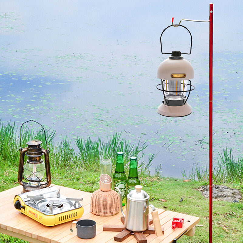 LED Camping Lantern Rechargeable Metal Grip Hanging Camping Lights (Beige)