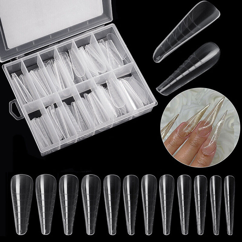 120pcs Nail Pieces Scaled Nail Extension Mold Glue Pointed Nails Manicure Tools