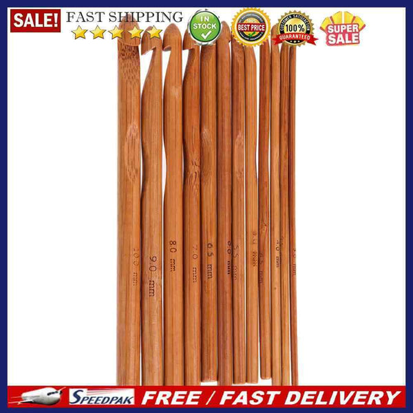 12-Size Bamboo Handle Crochet Hook Knit Weave Yarn Craft Knitting Needle
