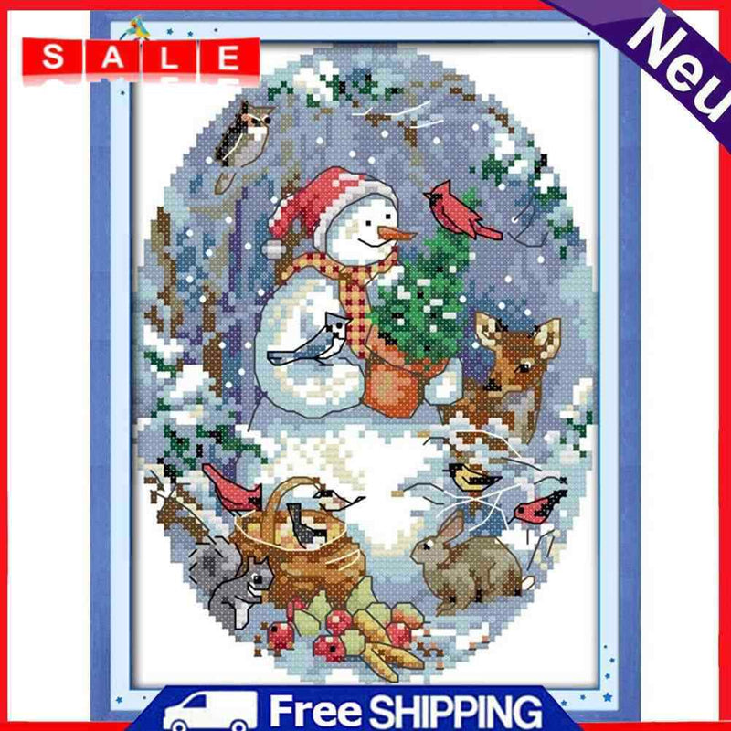 14CT Partial Cross Stitch Snowman Counted DIY Kits Handmade Cotton Embroidery