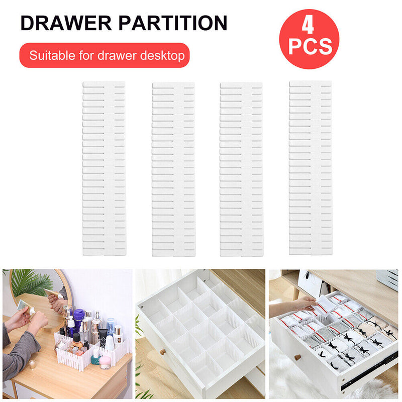 4pcs DIY Adjustable Drawers Divider Partition Combination Boards (White) Newly