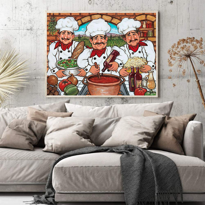 Three Chefs Canvas Paint By Numbers Oil Hand Painted Drawing Kit Home Decor