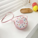 Kids Girls Shoulder Round Shaped Messenger Bag Donuts Leather Street Money Purse