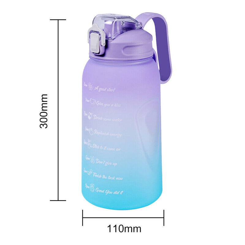 2L Water Bottle Straw Cup Time Marker Sports Drinking Fitness Jugs (Purple)