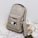 5pcs/set Cute Cat Canvas Bags Travel Backpack Shoulder Clutch Bag (Grey)