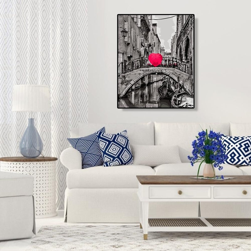 Painting By Numbers DIY Heart Bridge Canvas Oil Art Picture Home Wall Decor Kit
