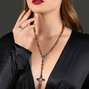 Christian Rosary Necklace Cross Pendant Cross Necklace Wood Beads Necklace