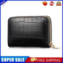 Women PU Leather Crocodile Wallet Business Zipper Holder Handbag (Black)