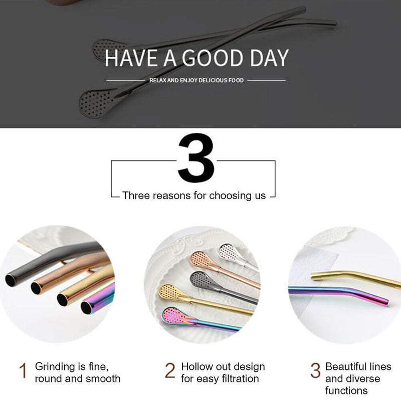 Drinking Straw Stainless Steel Yerba Mate Filter Spoons Reusable Tea Coffee