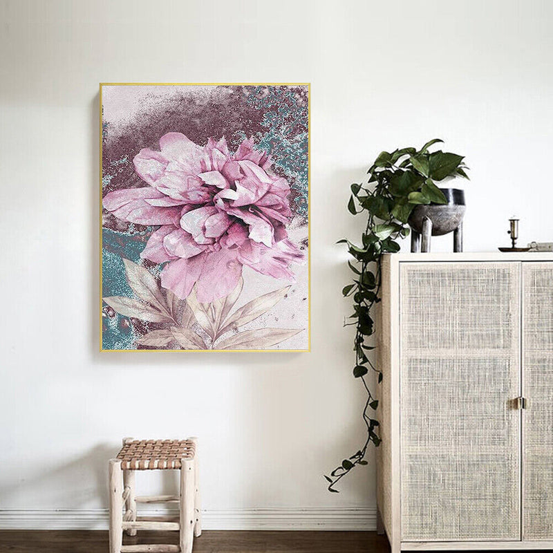 Pink Flower Oil Paint By Numbers Canvas DIY Picture Coloring Drawing for Ad
