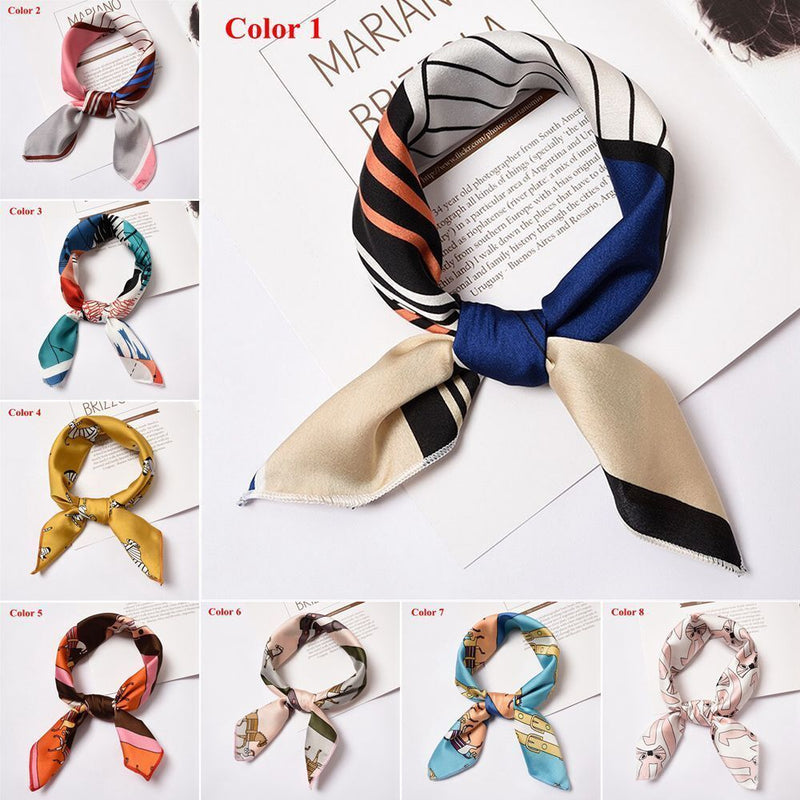 Women Gifts Elegant Square Scarf Hair Tie Band Silk Feel Satin Head Neck