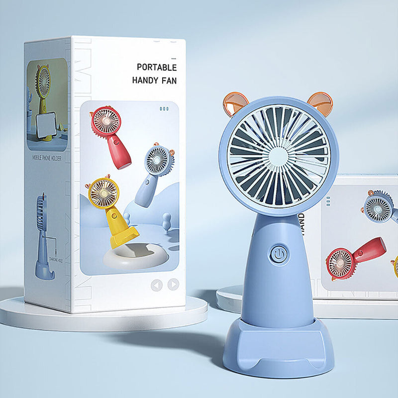 Mini Portable Fan Cute Cat USB Rechargeable Pocket Handheld Cooler (Blue)