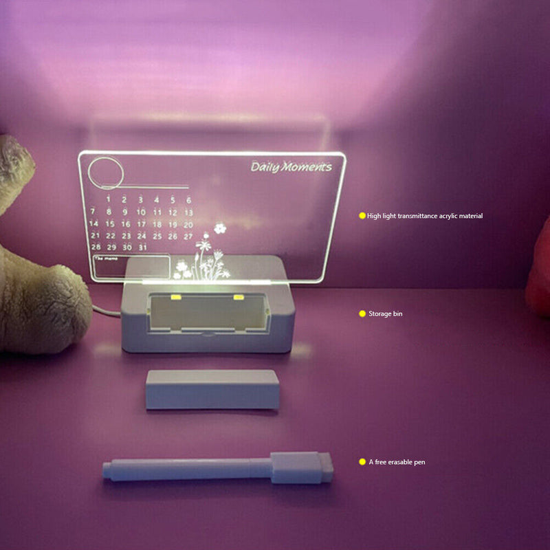 Acrylic Night Light Message Writing Board Home Bedroom Table Lamp (Square) Newly