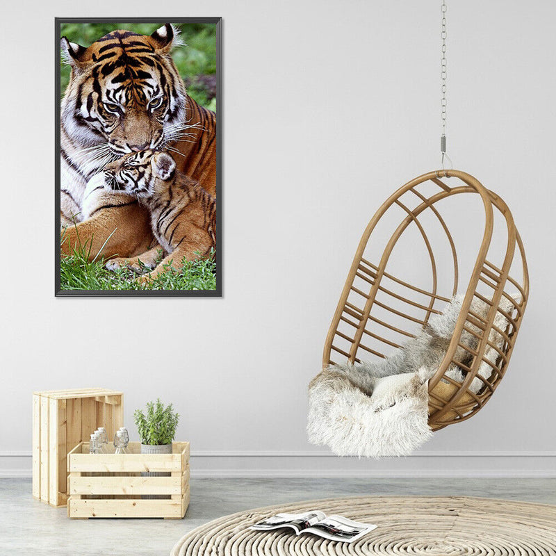 5D DIY Diamond Painting Tiger Mom and Son Full Round Drawing Home Decoration