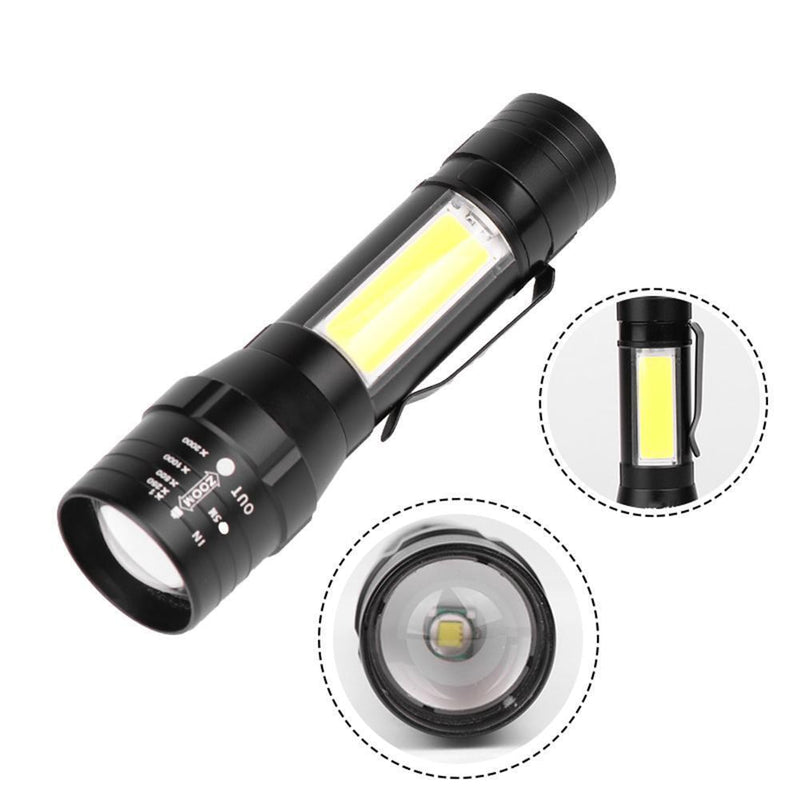 Zoom T6+COB LED Flashlight, USB Rechargeable, 4 Modes, IP44 Waterproof
