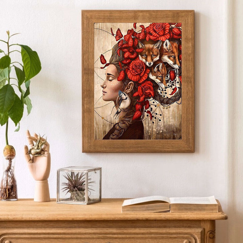 Fox Girl Oil Paint By Numbers Kits DIY Handpainted on Canvas Wall Pictures