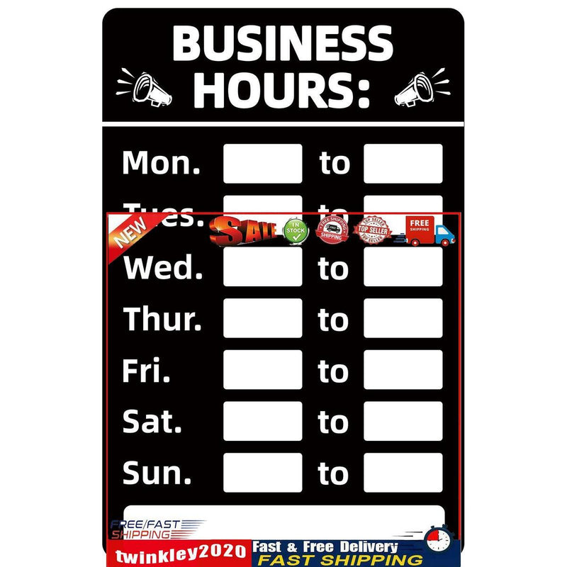 Business Hours Sign Hours of Operation Signs for Window / Door (Black) Newly