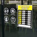Business Hours Sign Hours of Operation Signs for Window / Door (Yellow) Newly