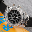 Luminous LED Flash Light Rhinestone Student Silicone Quartz Watch (Balck) Newly