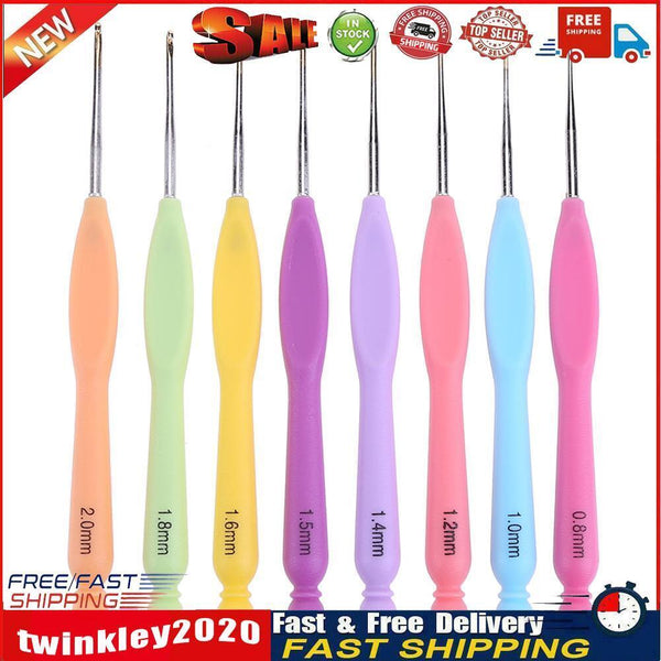 8pcs Aluminum Needle Plastic Handle Yarn Stitching Weave Crochet Hooks Kit Newly