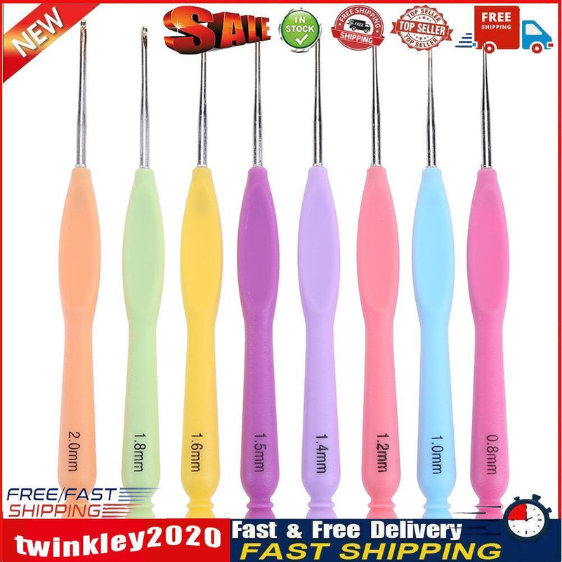 8pcs Aluminum Needle Plastic Handle Yarn Stitching Weave Crochet Hooks Kit Newly