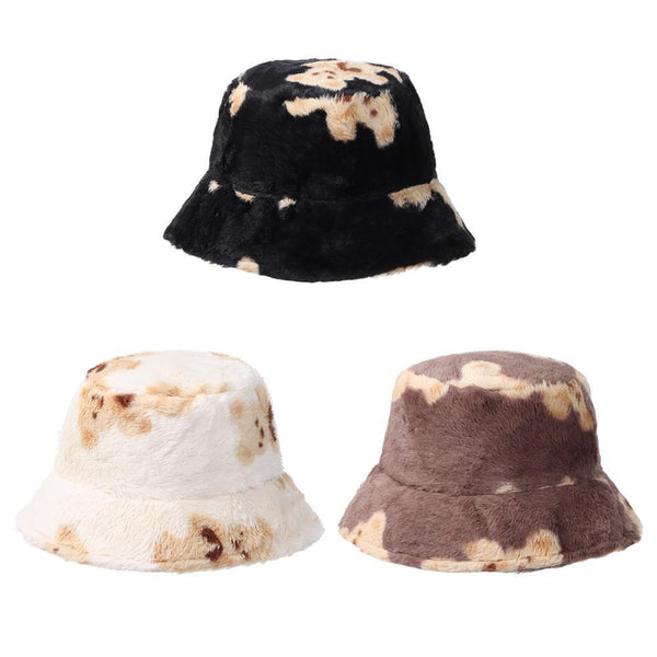 Women Men Warm Outdoor Cute Bear Lamb Wool Bucket Hat Fisherman Hat Panama Cap