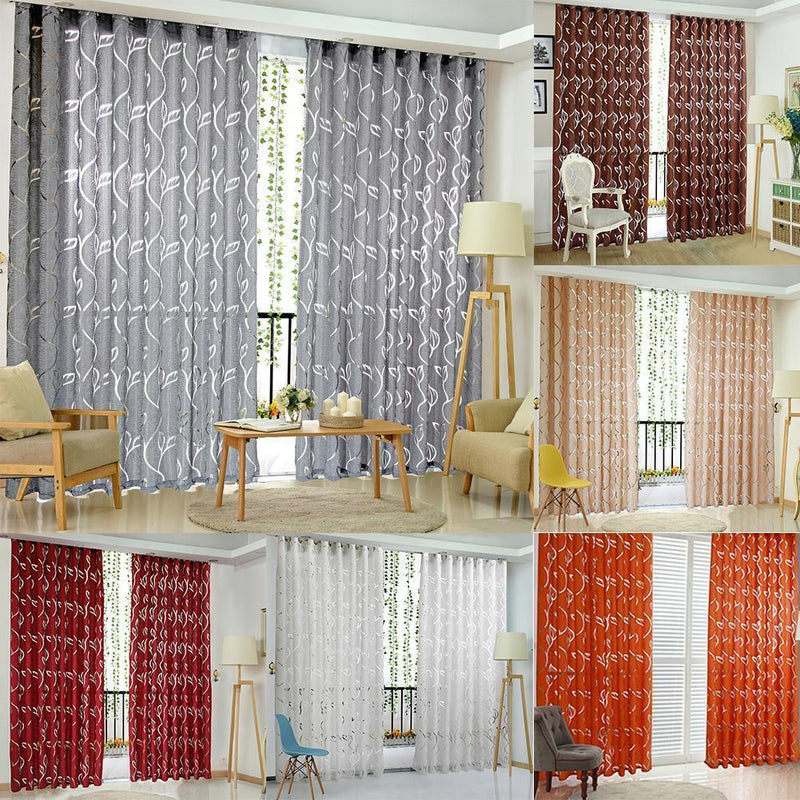 2pcs 2m Semi Blackout Curtain Vine Leaf Partition Window Decor(Wine Red)