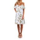 Floral Print Ruffles Knee-length Dress Women Backless Halter Dress(White L)