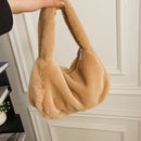Women Plush Fur Armpit Bag Lady Winter Zipper Small Shoulder Bag (Brown)
