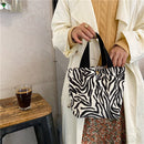 Daily Corduroy Bento Handbag Women Animal Lunch Storage Bag (Zebra Pattern)