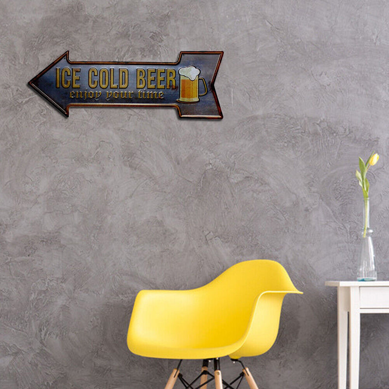 Tin Plates Wall Sign Retro Painting Arrow Shape Beer Metal Plate Poster for Bar