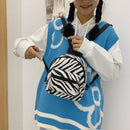 Preppy Style Canvas Zebra Print Backpack Women Travel School Rucksack (A)