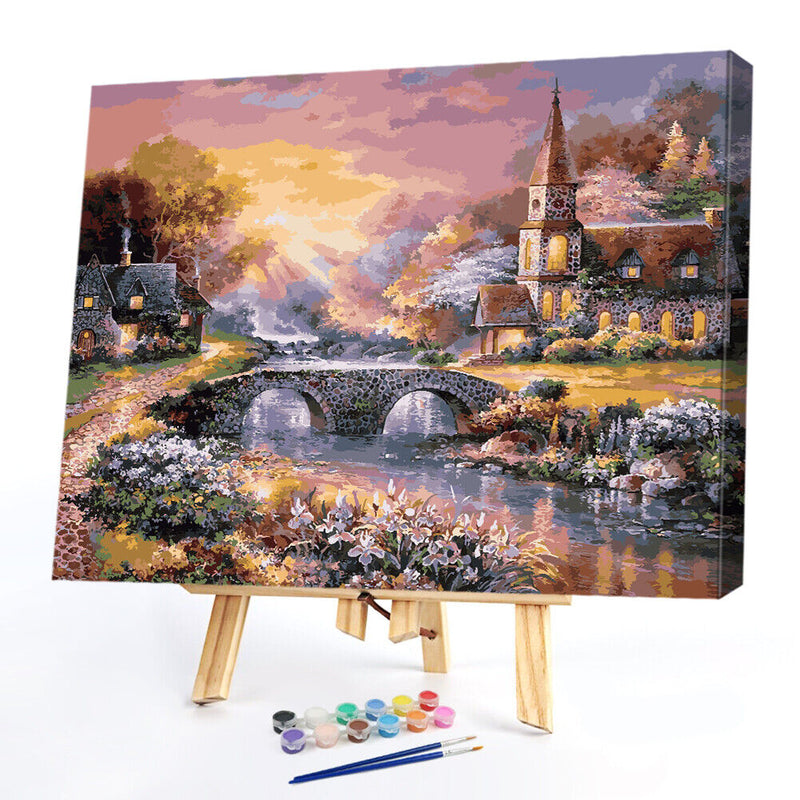 Village Sunset 50x40cm Oil Paint By Numbers Picture DIY Painting