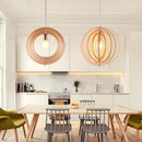 Lamp Adjustable Shape Roating Chandelier Wooden LED Round Ceiling Hanging Light