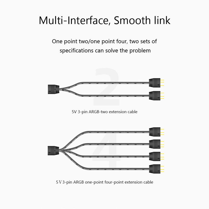 COOLMOON 5V 3Pin HUB Splitter Cable Extension Cord for Mainboard (1 to 2) Newly
