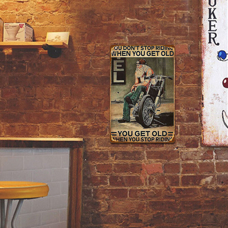 Old Man Riding Motorbike Metal Sign Plaque Wall Posters Decor for Home (B) Newly