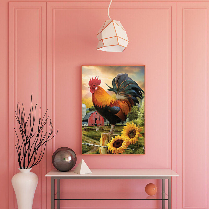 5D DIY Diamond Painting Rooster Sunflower Full Round Rhinestone Wall Art Picture