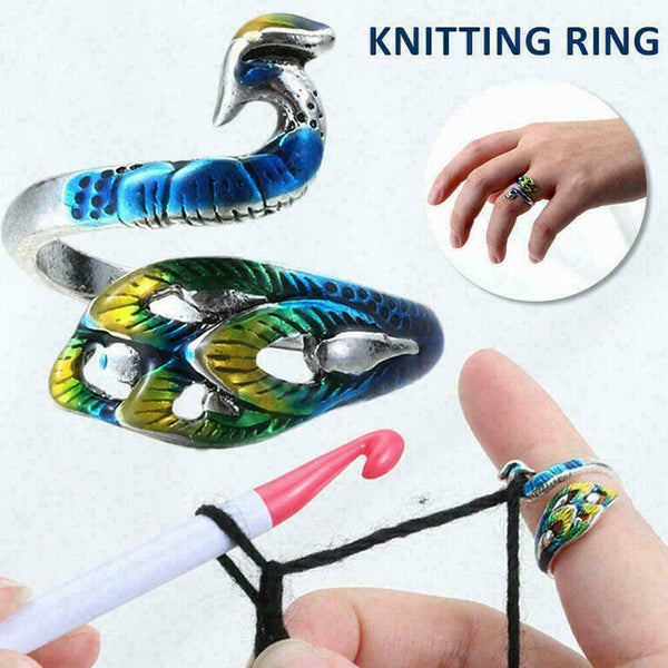Thimble Finger Knitting Loop Crochet Ring Peacock Yarn Guides Sewing G1F8