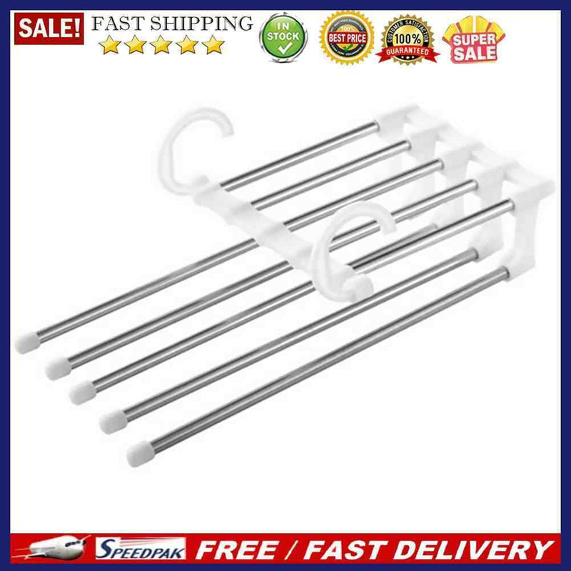 Multi-function Pants Hanger 5 Tier Stainless Steel Pants Rack Trousers Orga
