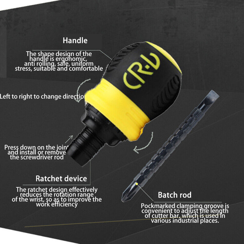 Dual Purpose Slotted Phillips 2 in 1 Mini Ratchet Screwdriver Tool (Yellow)
