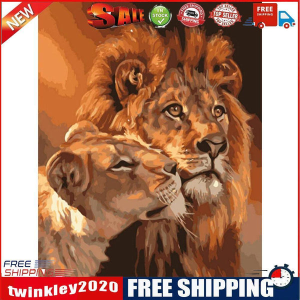 Hand Painted Artwork Frameless DIY Snuggle Lions Painting By Numbers Kit
