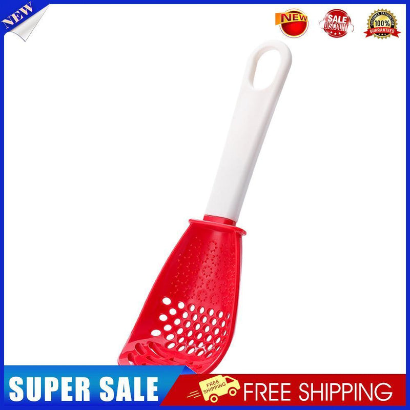 Multifunctional Spoon Potato Garlic Press Colander Cooking Tools (Red)