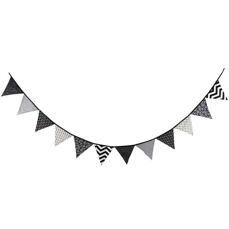 12 Flags 3.2m Black White Cotton Party Wedding Pennant Bunting Banner Decor