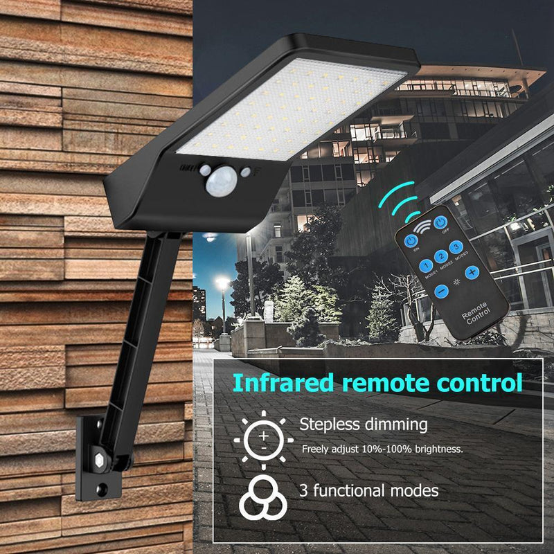 56LED Solar Motion Sensor Wall Light Remote Control Street Lamp (Black) Newly