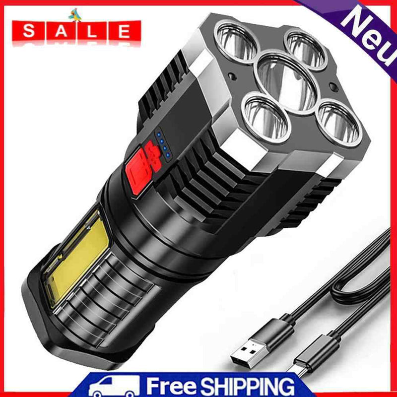 500LM Portable Flashlight USB Rechargeable Power Display Torch Emergency Lantern