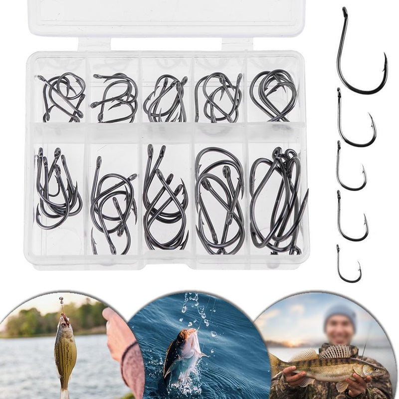 500pcs/set No.3-12 10 Types Black Nickel Fishing Hooks Fishing Accessories Newly
